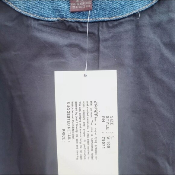 First Choice VTG 1990s Men's Premium Denim Varsity Bomber Jean Jacket Blue NWT - Picture 12 of 16